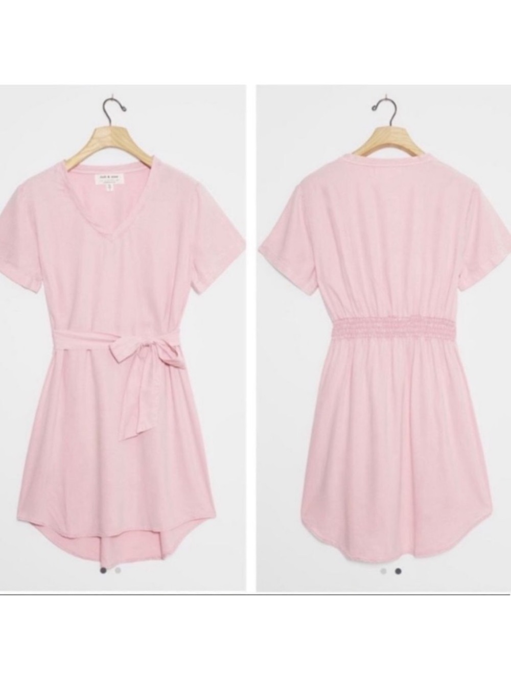 Cloth & Stone Liv Tie Front Mini Dress With Smocked Waist V-neck Pink size XS